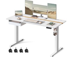 Electric Height Adjustable Desk VASAGLE ProStand 160x70 cm – Ergonomic Sit-Stand Workstation with Memory Function, Built-in Power Outlets & Fabric Drawer – White & Golden Oak – Home Office, Study & Creative Workspace