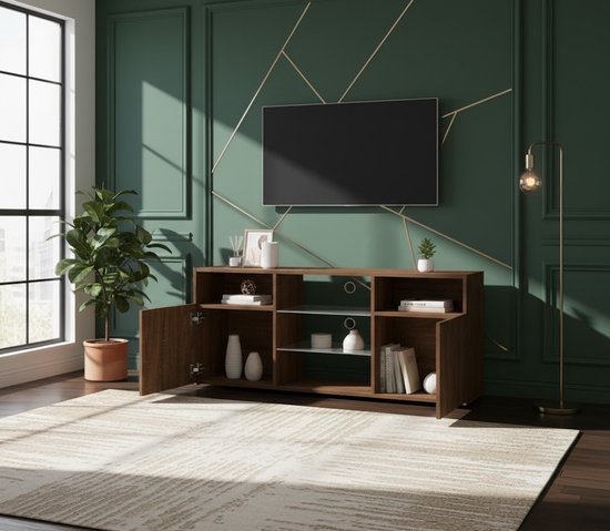 Meuble TV LED avec éclairage RGB, meuble TV moderne, buffet, meuble TV, espace de rangement, aspect chêne brun, 120 x 30 x 50 cm – Altameubel