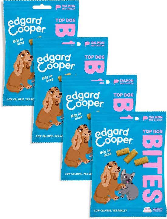 Edgard & Cooper 4x Natuurlijke Hondensnacks, Zalm Bites Large (1 x 50g), Graanvrije Beloningen, Vers Vlees, vol Essentiële Aminozuren voor een Gezonde Spijsvertering