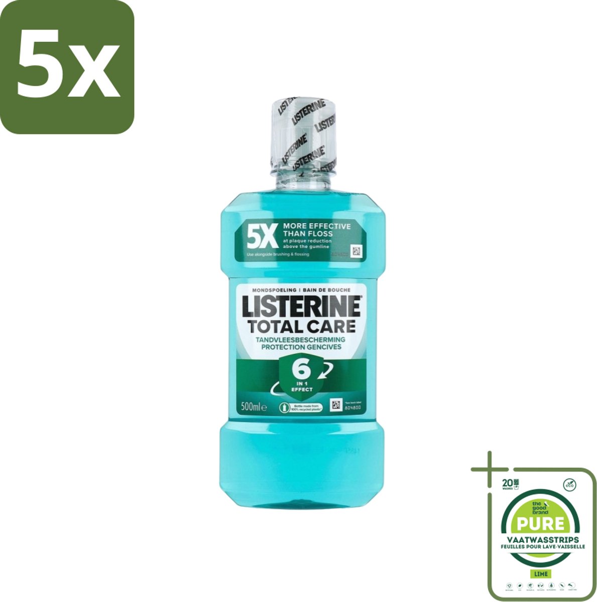 5 x Listerine – Mondwater – Total Care – Tandvleesbescherming – 500 ml - Grootverpakking - Mondspoeling - Tandvleesbescherming - Tandplak Voorkomen - Tandsteen Voorkomen - Mondverzorging