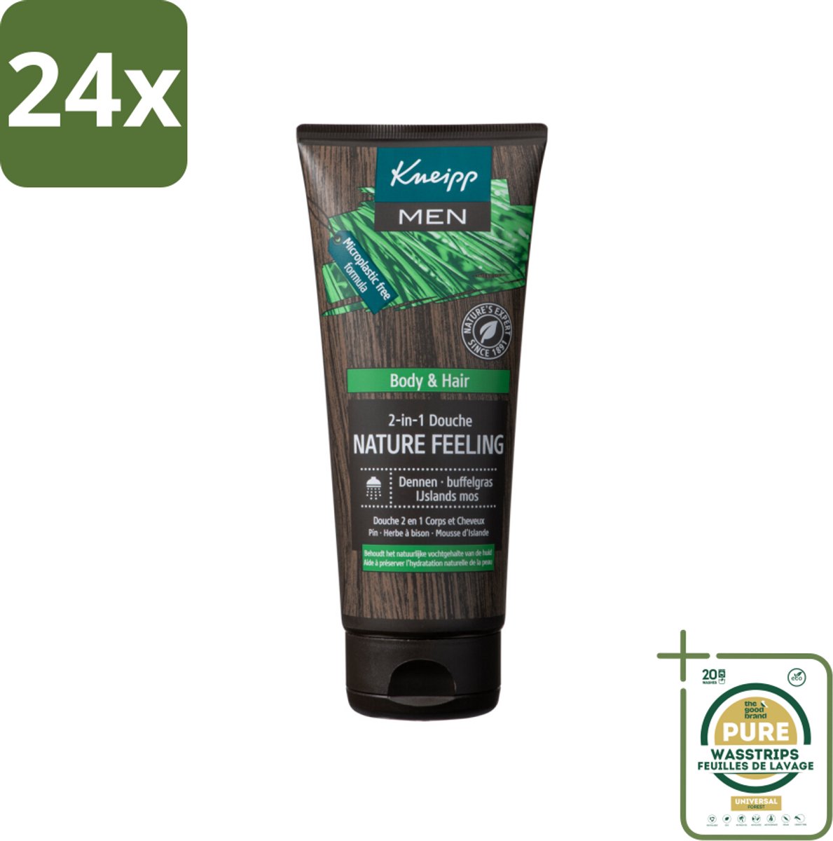 Kneipp - Douchegel - Men - Nature Feeling - 2-in-1 - 200 ml - Voordeelverpakking - 24 stuks - Natuurlijke verzorging - Dennenolie