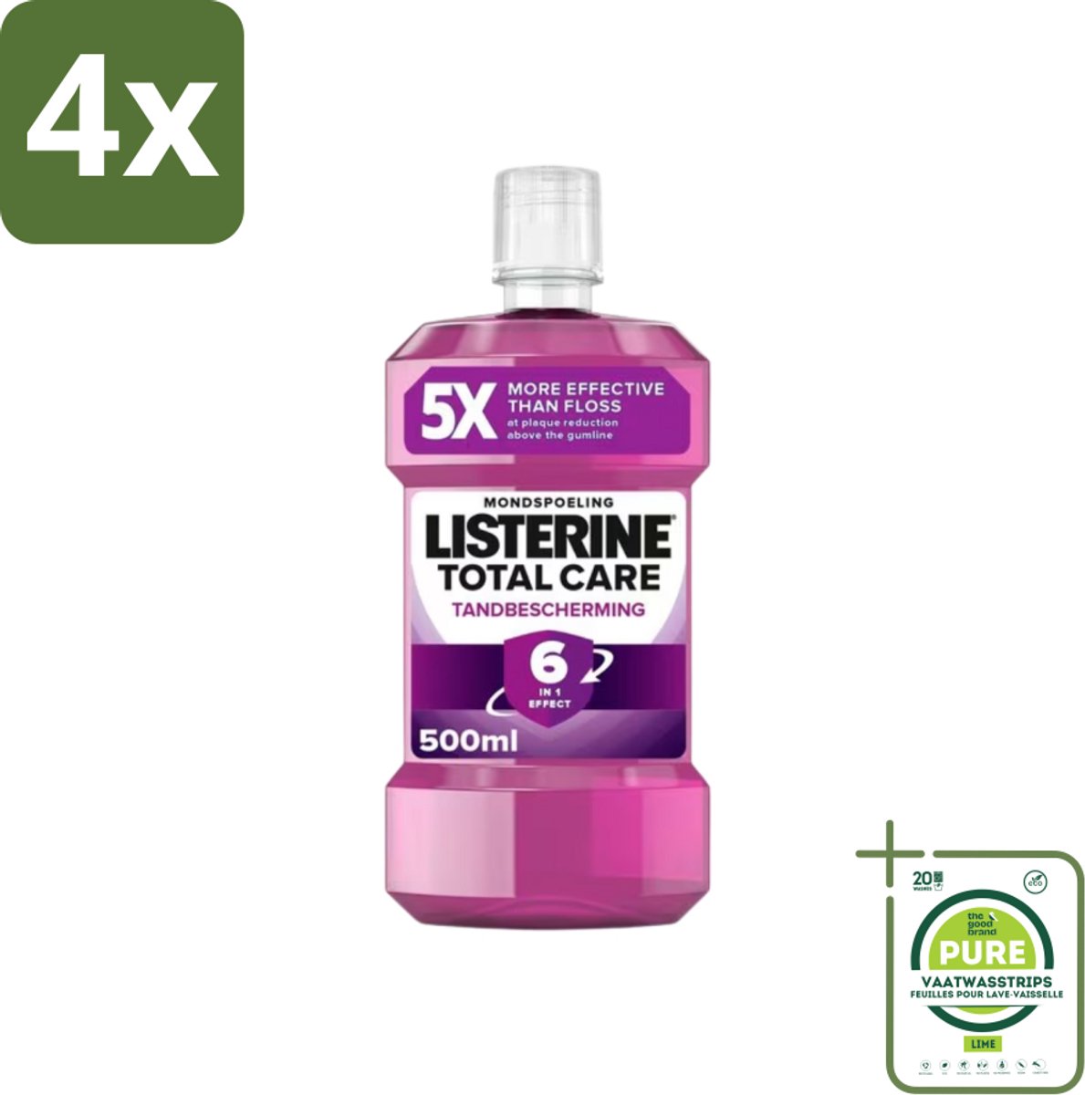 Listerine – Mondwater – Total Care – Tandbescherming – 500 ml - Voordeelverpakking - 4 stuks - Mondhygiëne - Mondspoeling