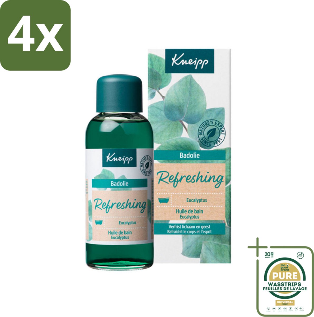Kneipp - Badolie - Mint Eucalyptus - 100 ml - Voordeelverpakking - 4 stuks - Eucalyptus - Mint