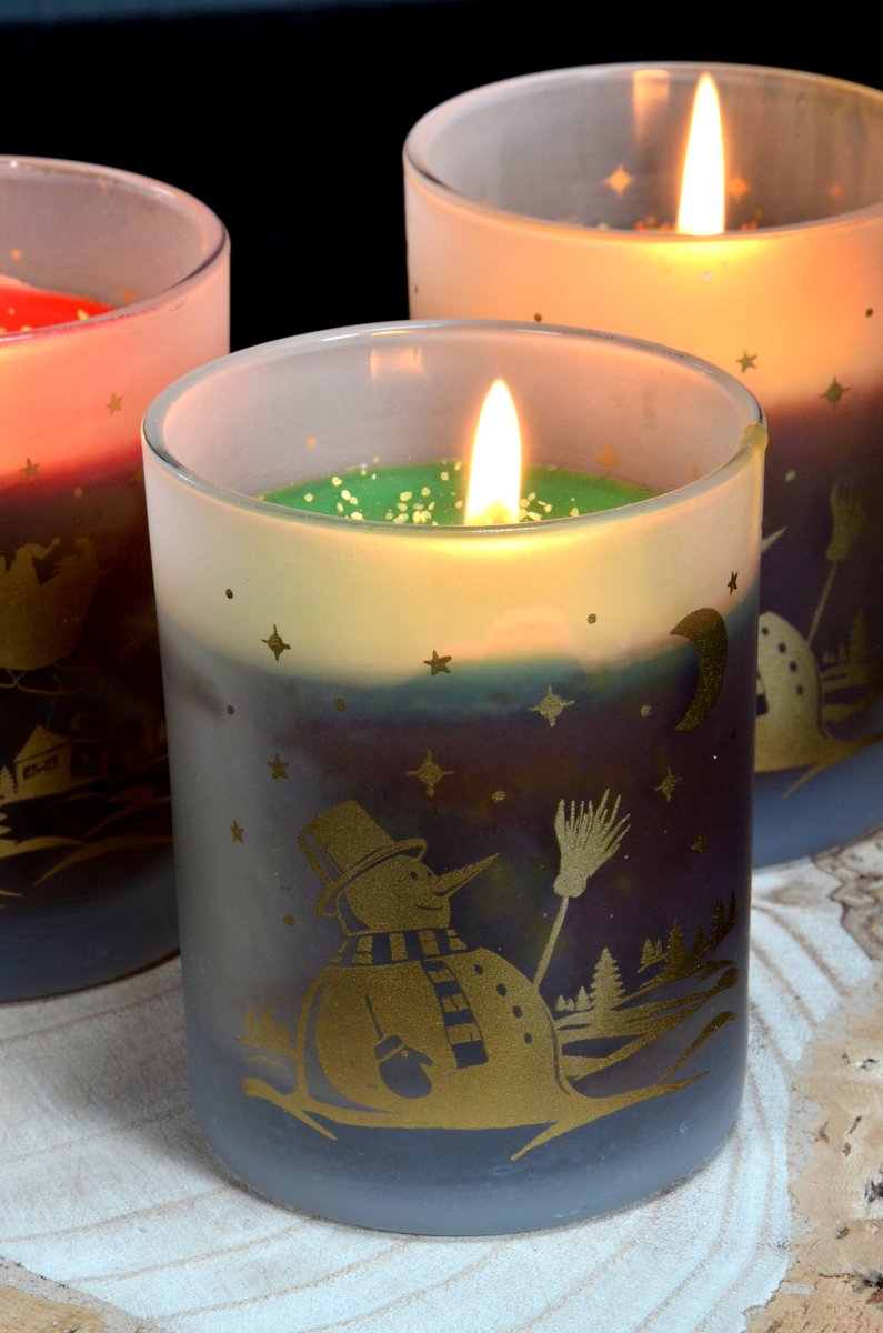 Candles by Milanne, Kerst-Sneeuwpop Kaarsen set in glas - Set van 4 stuks =BEKIJK VIDEO – foto 4