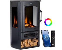 EVIQ Toronto – Elektrische sfeerhaard – Haard met Verwarming – Elektrische Kachel Sfeerhaard – 3 zijdige Panorama Openhaard – Sfeerhaarden Vrijstaand – Sfeerhaard Elektrisch – 2000 Watt – Zwart