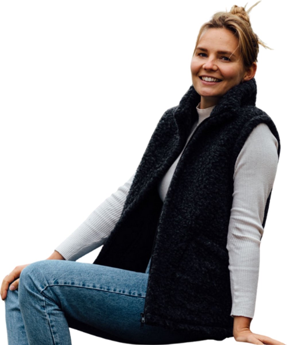 Bodywarmer 100% schapenwol met rits - antraciet in maat XL
