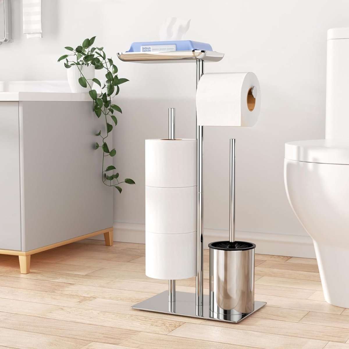 RWB® Toiletbutler - Toiletrolhouder - Multifunctionele Toiletbutler - WC-Borstel - met Plank