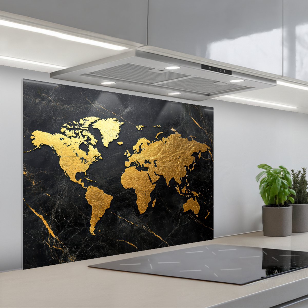 Spatscherm 80x60 cm - Zelfklevende achterwand Wereldkaart - Goud - Marmer print - Keuken muurbeschermer - Spatwand fornuis
