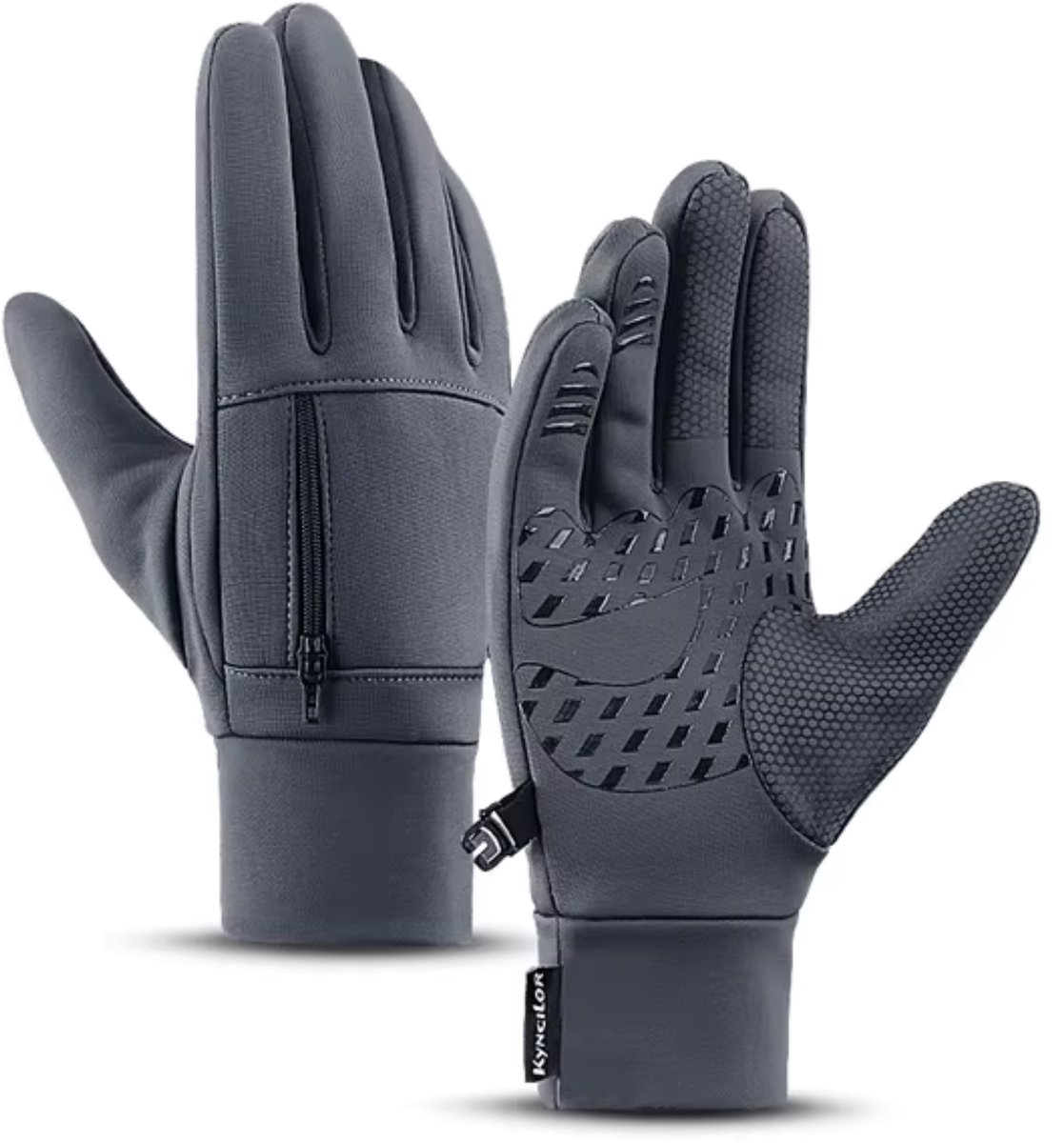 MoodLux Touchscreen Winter Handschoenen - Met Ritsvak - Winddicht en Waterafstotend - Antislip - Velvet warmtevoering - Dames & Heren - Perfecte Pasvorm - Grijs - Maat XS/S