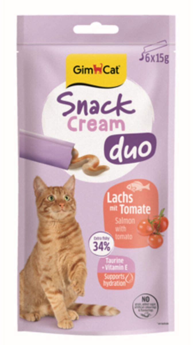 GimCat Kattensnack Cream Duo Zalm & Tomaat - 6 x 15 gr