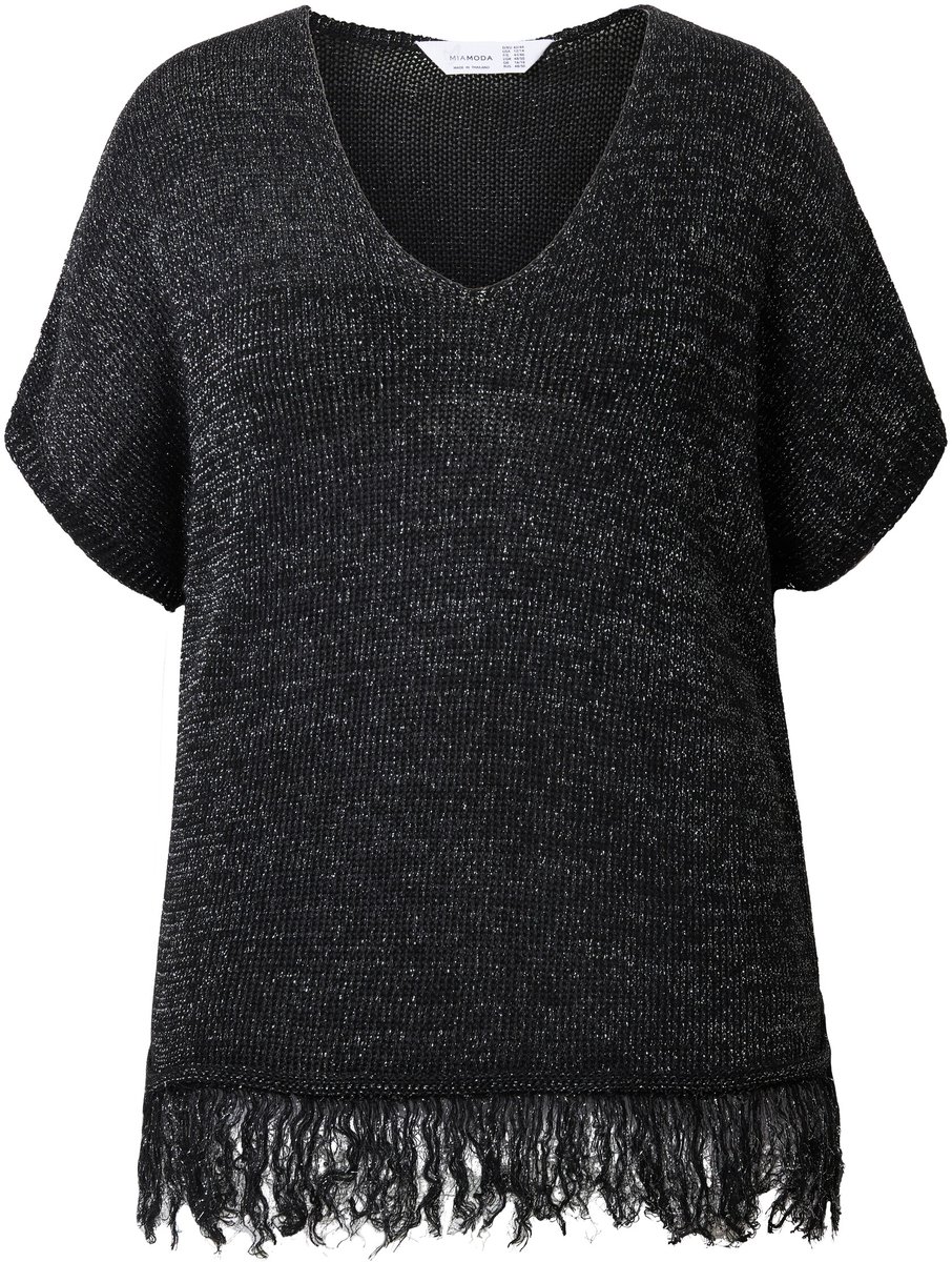 MIAMODA - Dames - Gebreid shirt oversized glittereffect gerafelde zoom - Zwart - Maat 42+