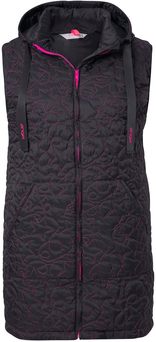 Angel of Style - Dames - Lange doorgestikte bodywarmer sterrenmotief - Zwart - Maat 42