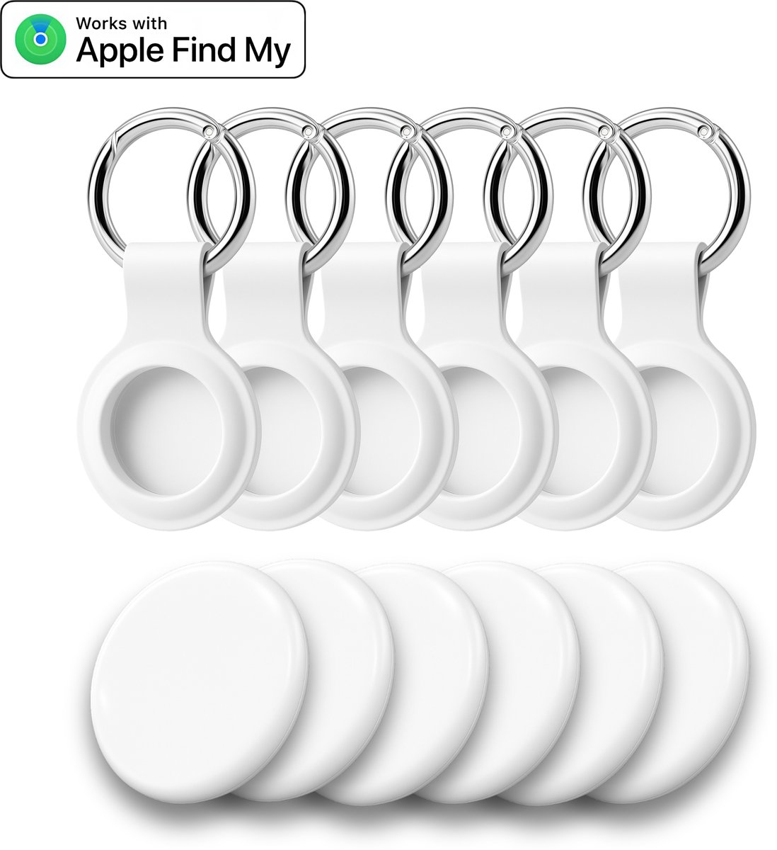 Fynda - Bluetooth Tracker & KeyFinder - Inclusief sleutelhanger - Werkt met Apple Find My - Geschikt voor Apple - Tracker Apple iPhone - Waterdicht - 80 dB - Voordeelverpakking - Wit - 6 Pack