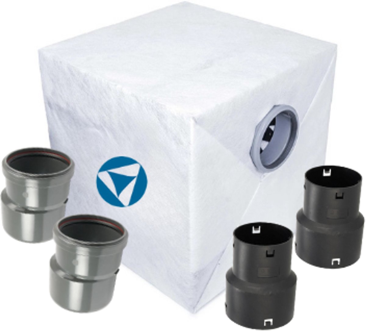 Infiltratiekrat 200 liter - 600 x 600 x 600 mm 125 mm manchet verloop 110 mm