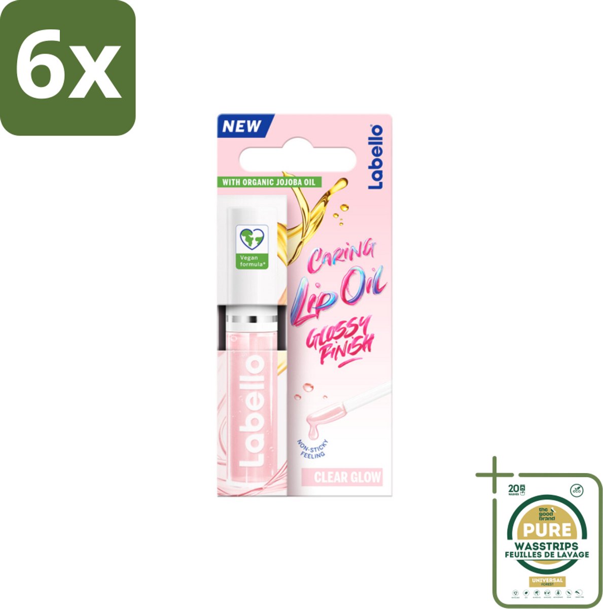 Labello –Caring Lip Oil – Clear Glow – 5,5 ml - Voordeelverpakking - 6 stuks - Glans - Verzorging