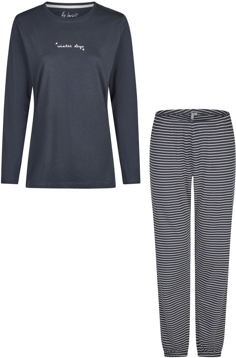 By Louise Dames Pyjama Set Lang Katoen Donkerblauw/Wit Gestreept