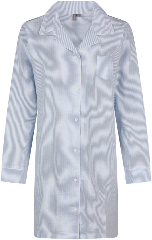 By Louise Dames Nachthemd Met Knoopsluiting Lange Mouw Seersucker Blauw Gestreept - Maat L