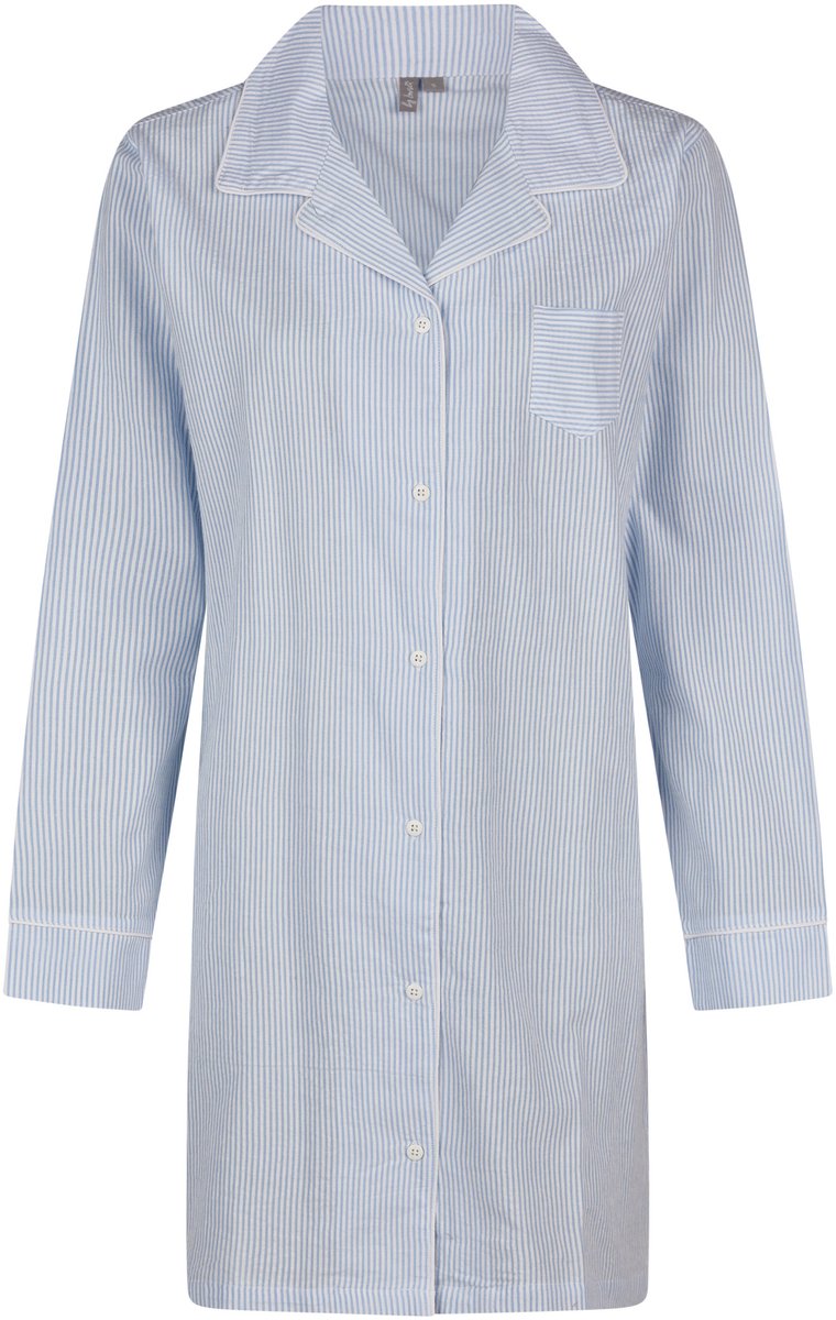 By Louise Dames Nachthemd Met Knoopsluiting Lange Mouw Seersucker Blauw Gestreept