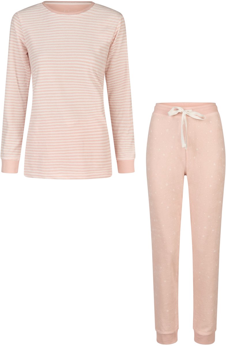 By Louise Dames Winter Pyjama Set Lang Badstof Roze Gestreept