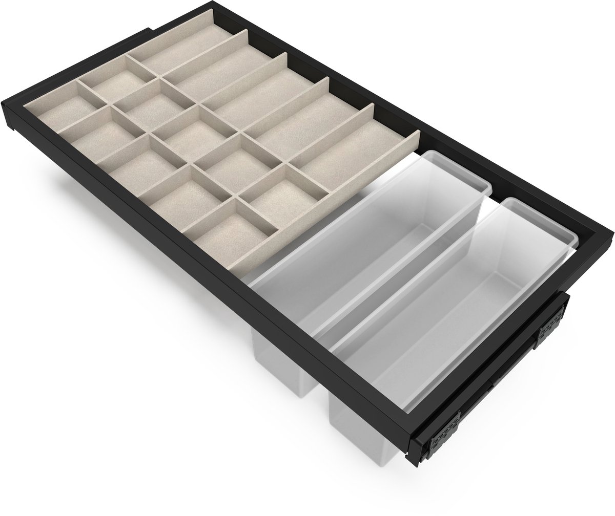 Emuca Kit van Organiser lade kit met soft close loopwagen voor garderobekasten, verstelbaar, module 800mm, Steengrijs