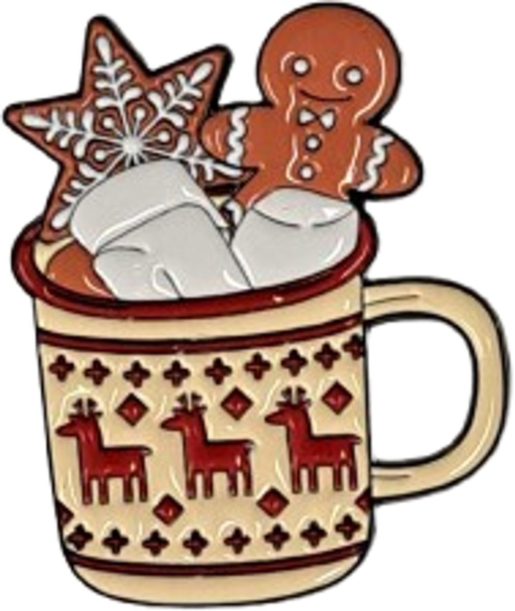 Pin Broche - Kerstmok met marshmallow en koek - Kledingspeld - kerstmis - Speldje voor rugzak of kleding - Kleine cadeautjes - enamel pin - Grappige badge - 1 stuk