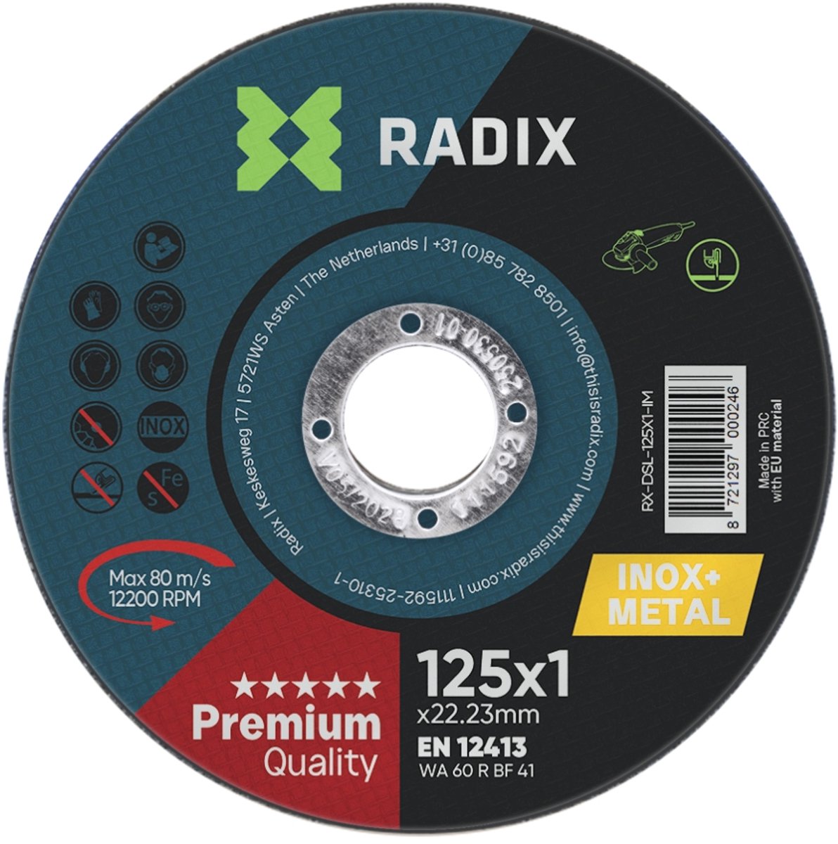 Radix - Doorslijpschijf - Inox & Metaal - 125 x 1 x 22,23 mm - Premium