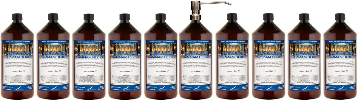 Hairconditioner Hammam Herbal 1 liter met luxe RVS zilverkleurige pomp - set van 10 stuks