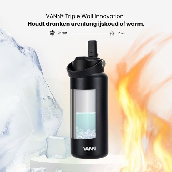 316 Sportwaterfles van medische kwaliteit met led-temperatuurweergave, dubbelwandige vacuüm geïsoleerde waterfles, blijft 24 uur warm, 24 uur koud, thermo reizen moderne mok (500 ml, 17 oz