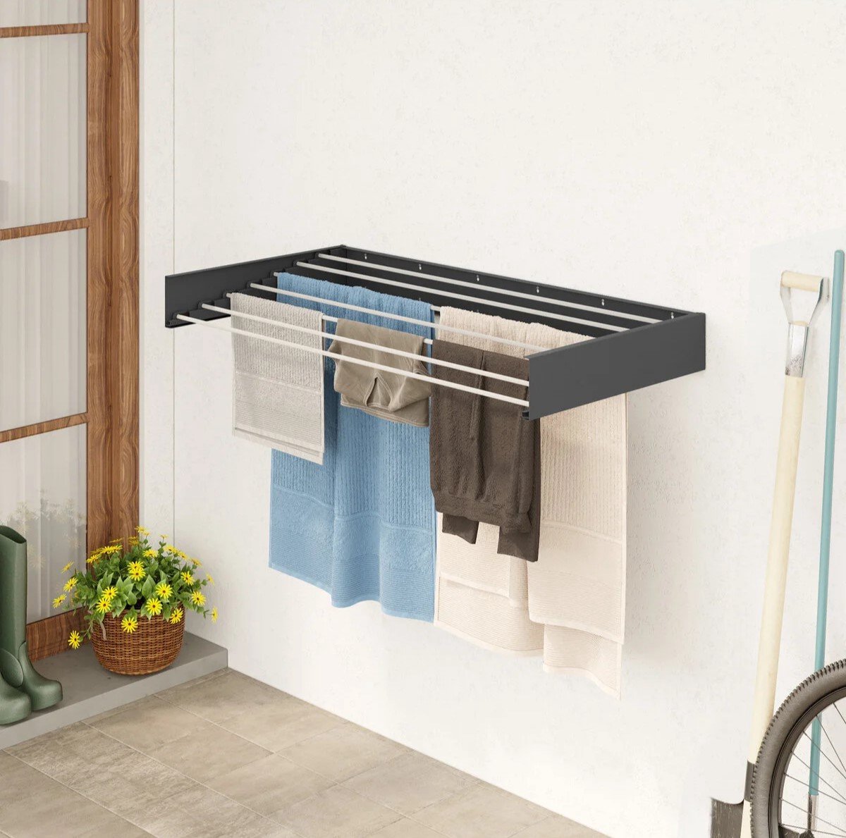 LUNOR® Belize – Wasrek – Droogrek – 120 cm – Uittrekbaar – Opvouwbaar – Inklapbaar – Industrieel Grijs