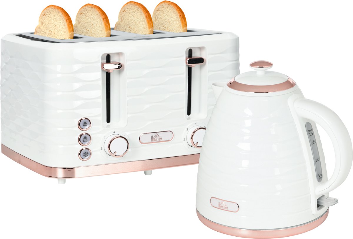 HOMCOM waterkoker en broodrooster - set - crèmewit
