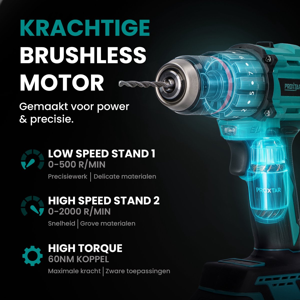 ProXtar Accuboormachine - Accu Schroefboormachine - Boormachine - Klopboormachine - Incl. 2 Accu's – foto 4