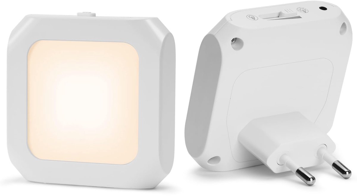 longziming -Set van 2 LED Nachtlampjes – 3 Kleuren Temperatuur – Instelbare Helderheid 5%-100% – Met Schemersensor – Veilig & Energiezuinig – Plug & Play