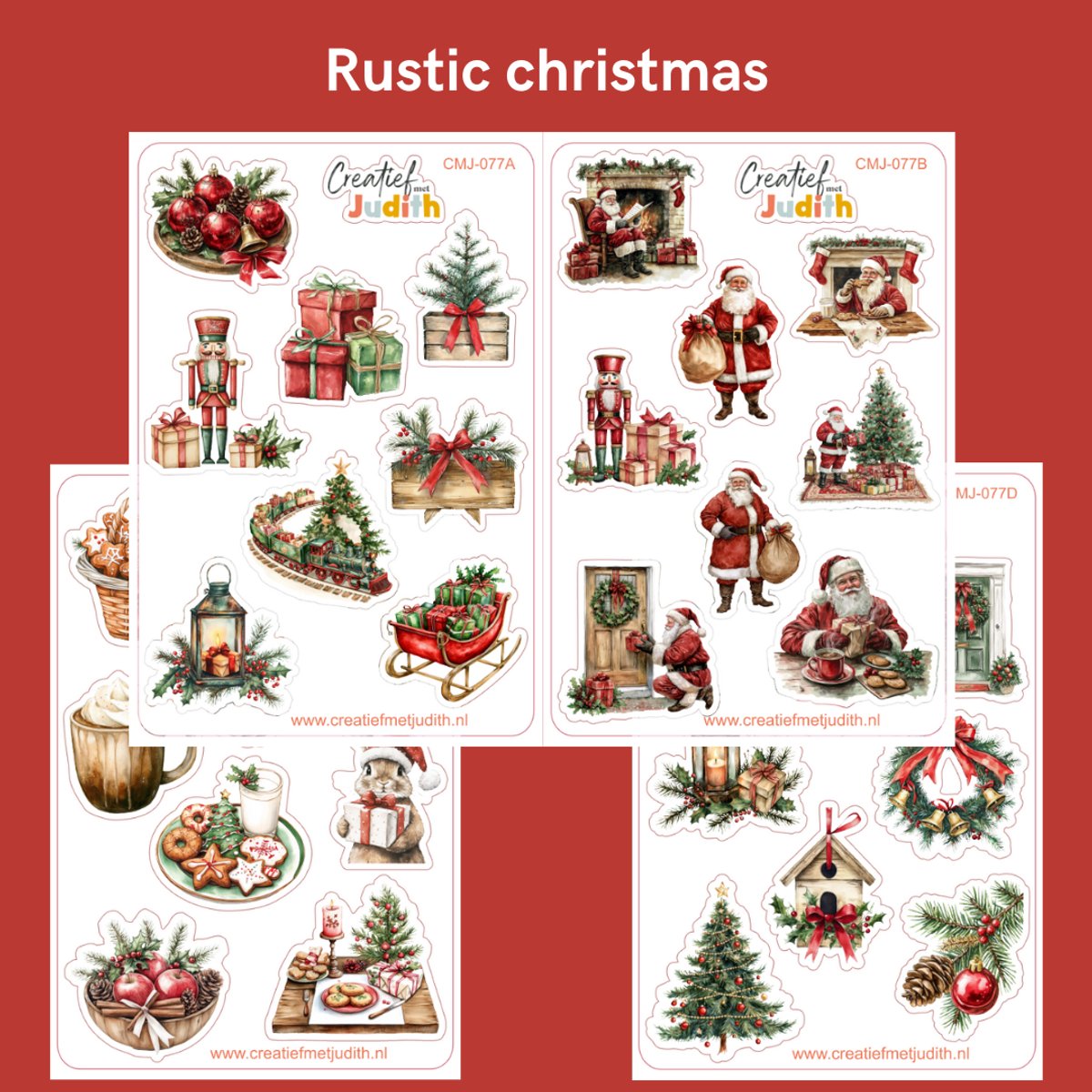 Bullet Journal Stickers - Planner Agenda Stickers - Rustic christmas stickers - 4 stickervellen - Kerst - Scrapbook stickers - Deco stickers - rood stickers - volwassenen en kinderen