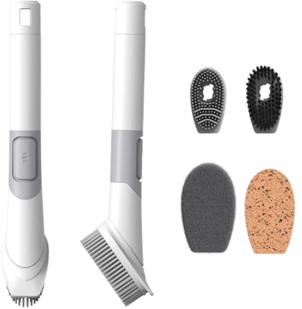 Unyqoos® Vier-in-één afwasborstel met zeepdispenser en vervangbare koppen