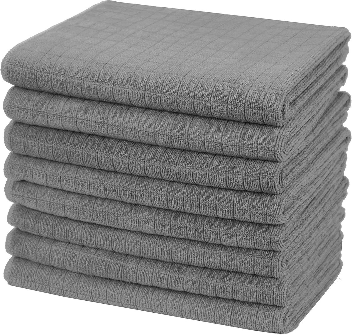 Famanu - Set van 8 grijze microvezel theedoeken 45x65 cm, pluisvrij en sneldrogend