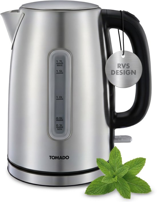 Tomado TWK1709S - RVS Waterkoker - 1,7 liter inhoud - 2200W - Kalkfilter - Waterniveau indicator