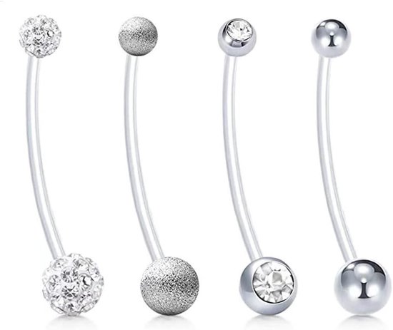 Vcmart Navelpiercing, set van 4 stuks, roségoud, chirurgisch staal met steen piercing