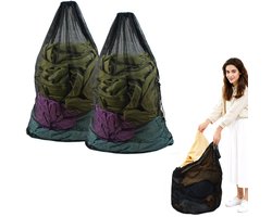 2 stuks waszakken van mesh met trekkoord en handvatten - 76×100cm waszakken van mesh - Duurzame tassen voor delicate kleding - Stevige waszakken van mesh - Geschikt voor wasmachines, reizen, kleding, speelgoedopslag