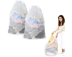 2 stuks waszakken van mesh met trekkoord en handvatten - 60×90cm waszakken van mesh - Duurzame tassen voor delicate kleding - Stevige waszakken van mesh - Geschikt voor wasmachines, reizen, kleding, speelgoedopslag