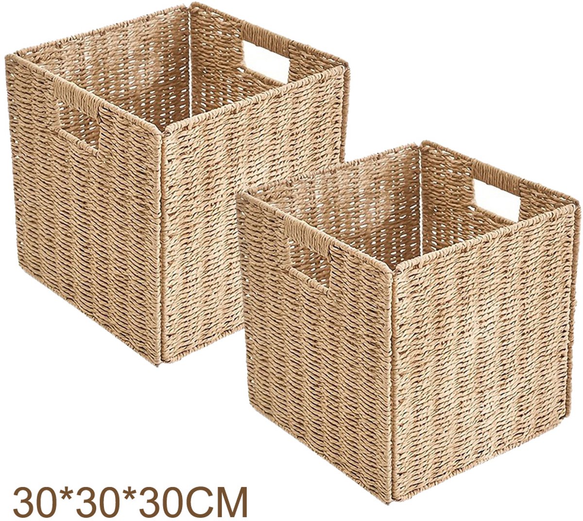 2 stuks waterhyacint rieten kubusmanden - 30 x 30 x 30 cm - opvouwbare, handgeweven wasmand - opbergmanden, kubusopbergmanden, plankmanden voor speelgoed, boeken, kleding