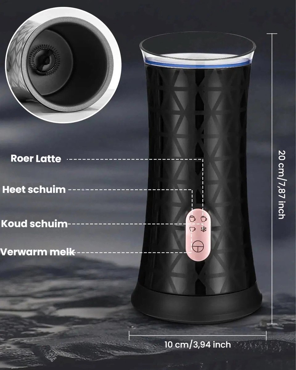 Elektrische Melkopschuimer 4-in-1 Professioneel - Zwarte Melkschuimer voor Koude en Warme Dranken - 430ml Capaciteit met Automatische Uitschakeling - Geschikt voor Cappuccino, Latte Macchiato - Inclusief 3 Opzetstukken — cadeau in Kookcadeaus - foto 6
