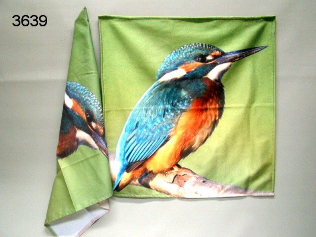 Theedoek en keukendoek set ijsvogel - katoen - 60 x 60 cm - 2-delig