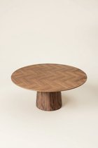 130cm ronde eettafel - kegel onderstel - veneer noten - visgraat design - Bonita