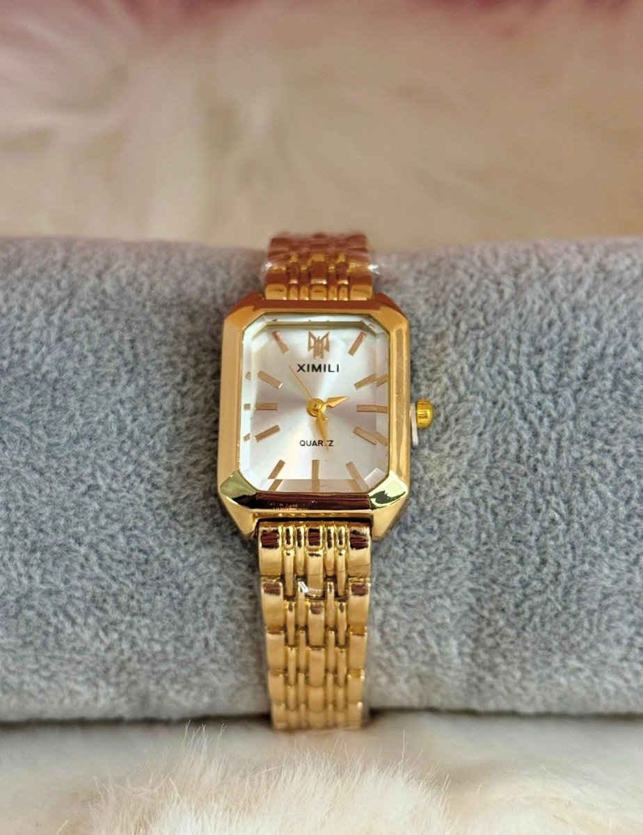 EHH Beauty - Goudkleurige dameshorloge - Goudkleur wit- Polshorloge - Horloge vrouwen - Sieradenzakje zwart