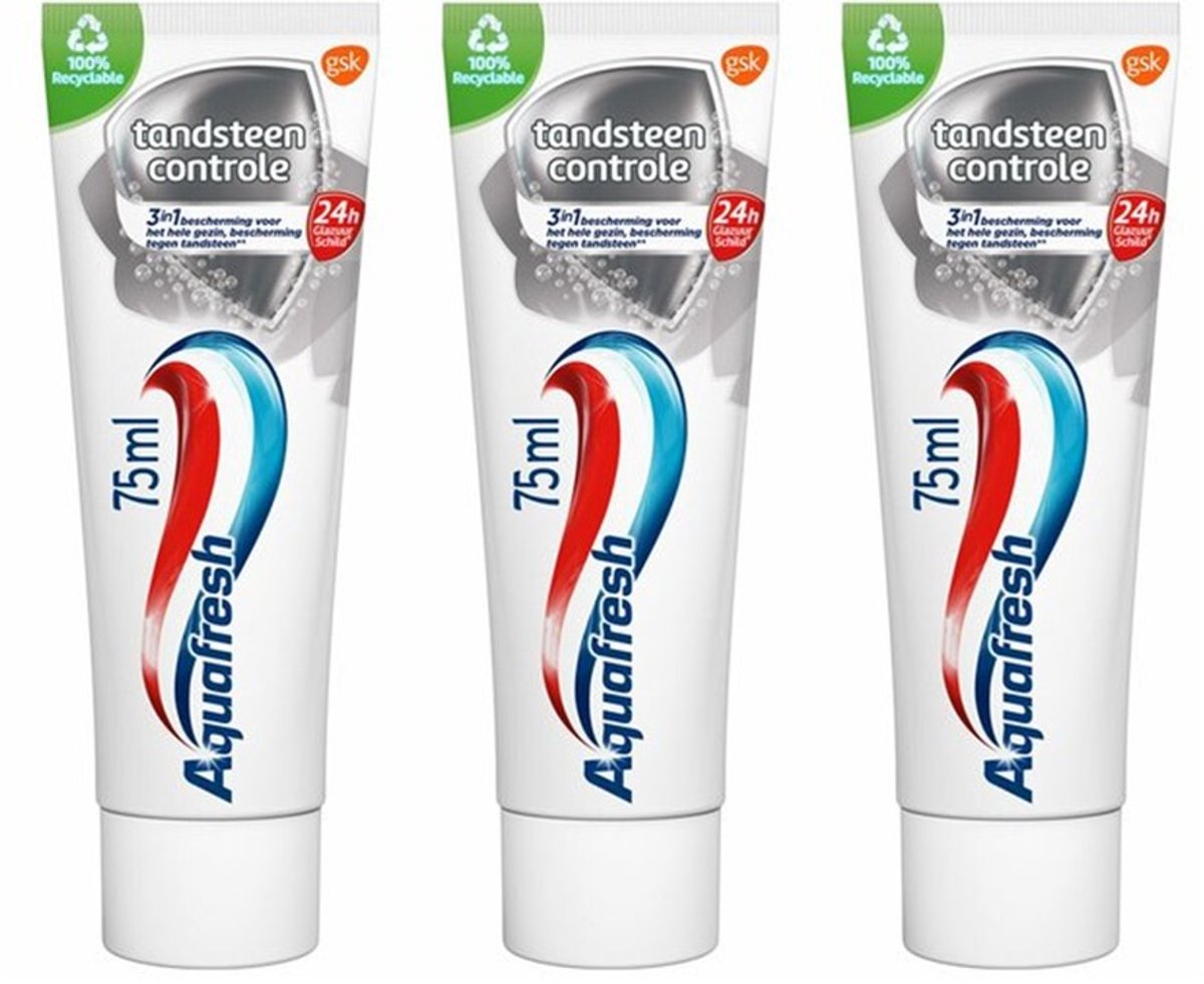 Aquafresh Tandpasta Tandsteen Controle - 3 x 75 ml - Voordeelverpakking