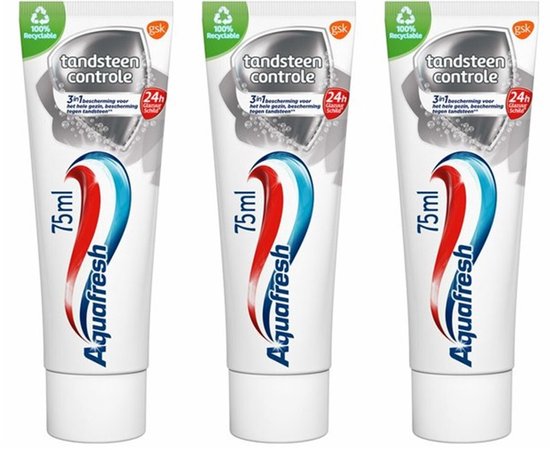 Aquafresh Tandpasta Tandsteen Controle - 3 x 75 ml - Voordeelverpakking