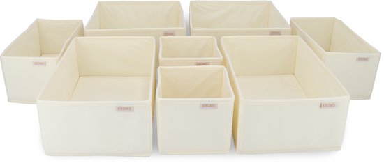 KROMS 8-delige lade organizer bakjes - Beige - Kleding opbergbox– Kleding organizer opbergsysteem – Lade organizer kledingkast & IKEA PAX – Kleding organizer opvouwbaar