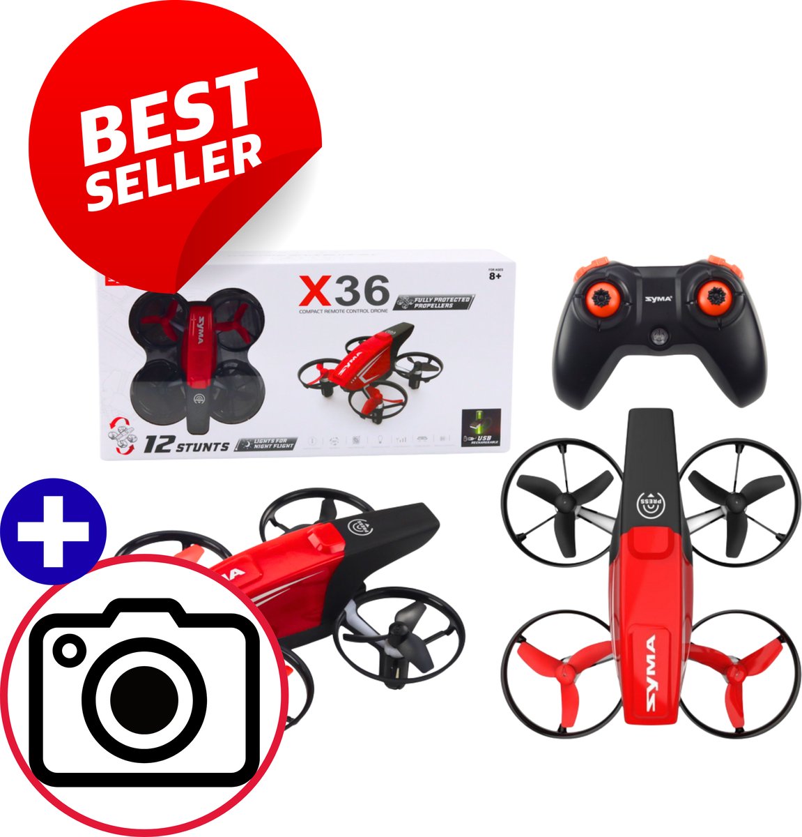 SYMA X36 RC Drone Rood Mini QuadCopter met Obstacle Avoidance 2.4G Stabilisatie Compact Lichtgewicht Speelgoeddrone voor Kinderen met Afstandsbediening Reservepropellers en Duurzame Constructie Met Extra Kado