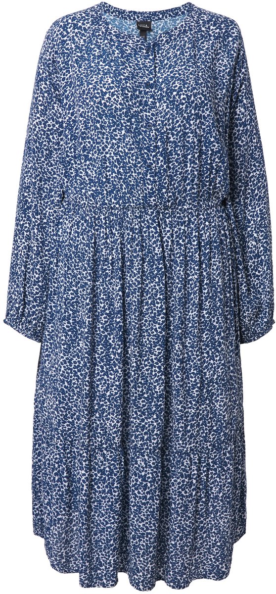 Ulla Popken Dames - Midi-jurk A-lijn ronde hals lange mouw crêpe - Donkerblauw - Maat 46+