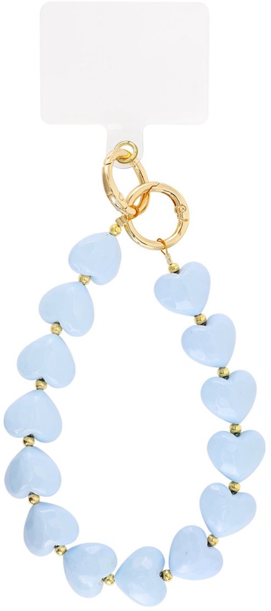 telefoon koord - licht blauw - goud detail - hartjes - cadeau tip
